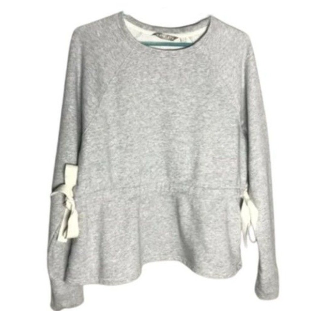 Athleta Peplum Side Tie Sweatshirt Heather Gray Raglan Sleeve Crew Neck Medium